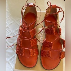 Orange Leather Michael Kors Gladiator Sandals Size 9